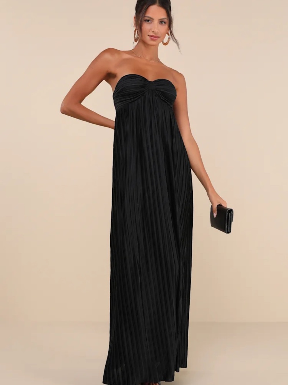 Lulu's Black Strapless Pleated Maxi Gown